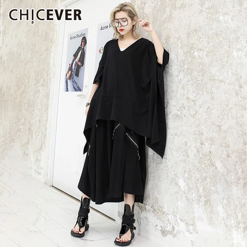 CHICEVER Повседневное одноцветное Для женщин футболка V шеи Batwing рукавом
