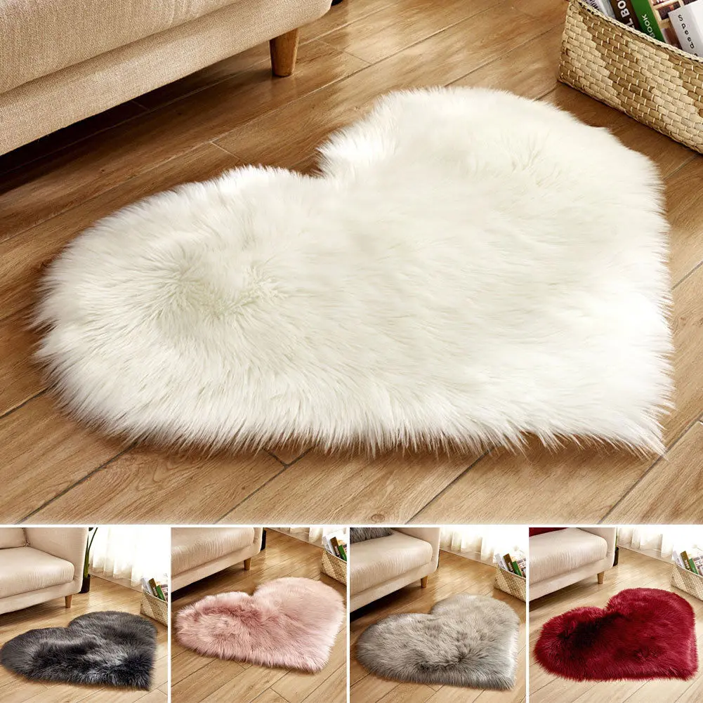 

Heart Shaped Fluffy Rug Shaggy Floor Mat Soft Faux Fur Home Bedroom Hairy Carpet