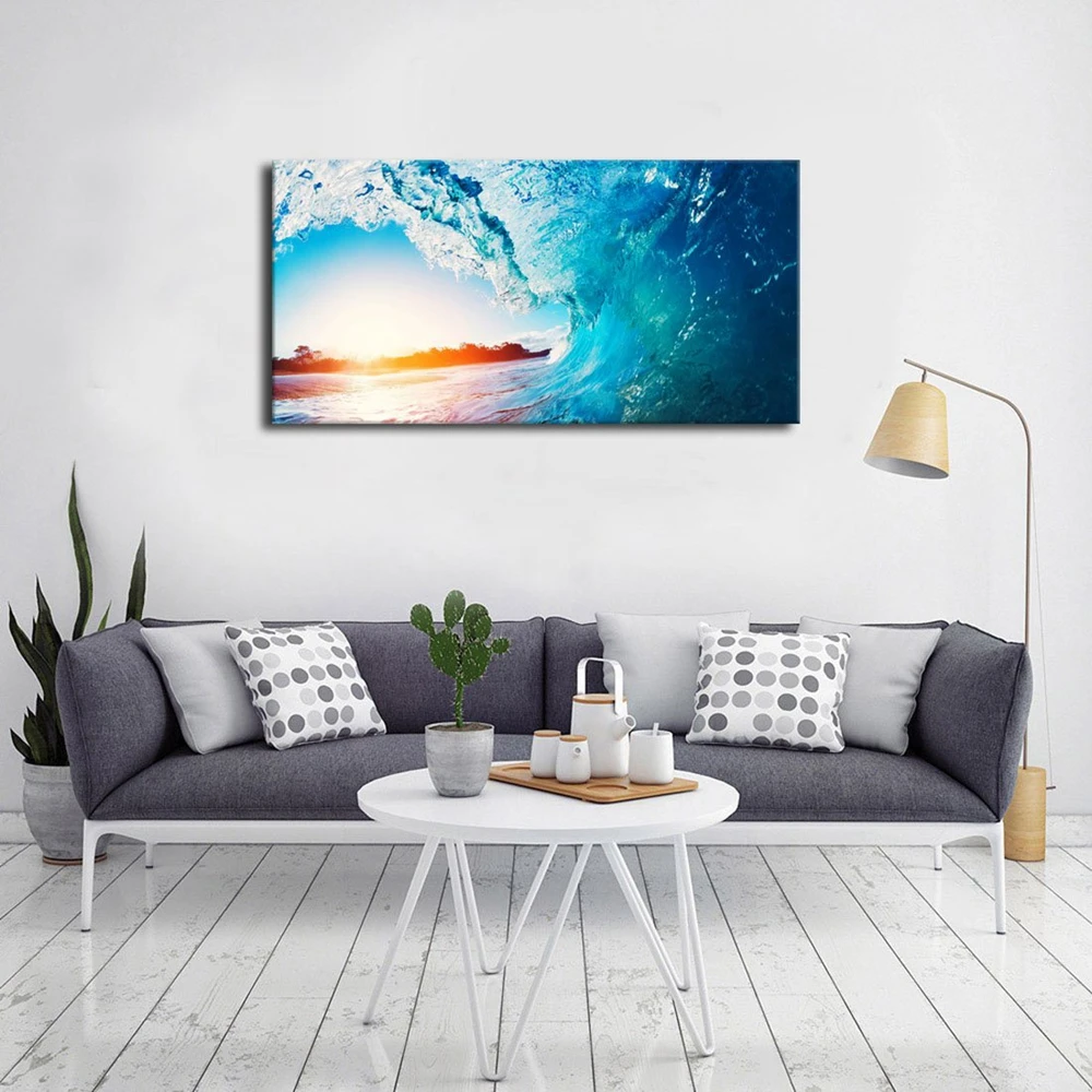 Blue Sea Waves Sunset Ocean Summer Nature Picture Artwork Canvas Print Summer Vacation Wall Art for Home Decor Drop shipping