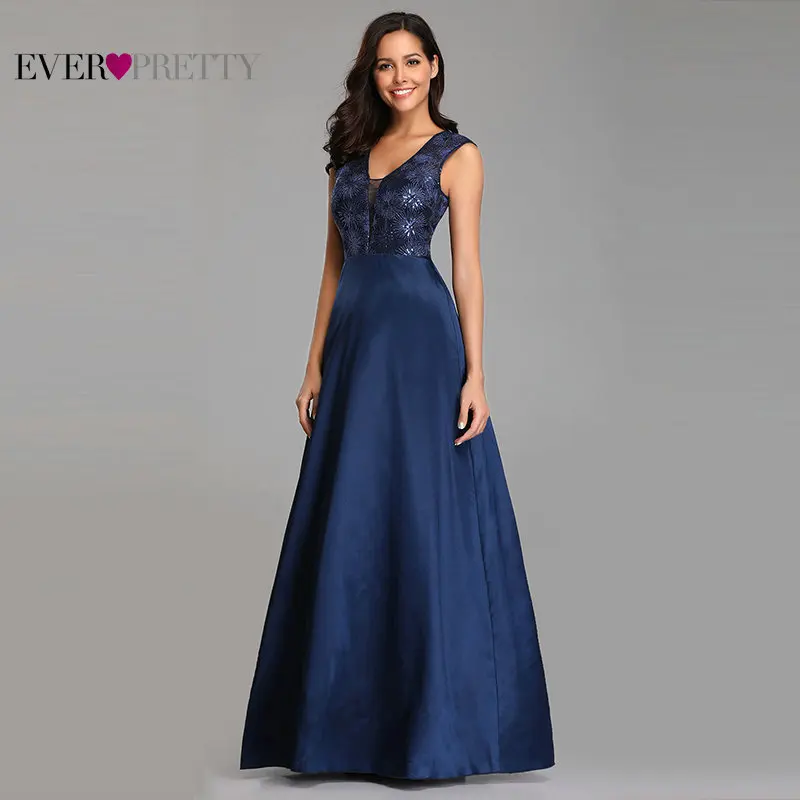 Evening Dress Long Women's Elegant A Line V Neck Appliques Satin Party Gowns Ever Pretty Vestidos Largos De Fiesta Elegante Evening Dress Long Women's Elegant A Line V Neck Appliques Satin Party Gowns Ever Pretty Vestidos Largos De Fiesta Elegante