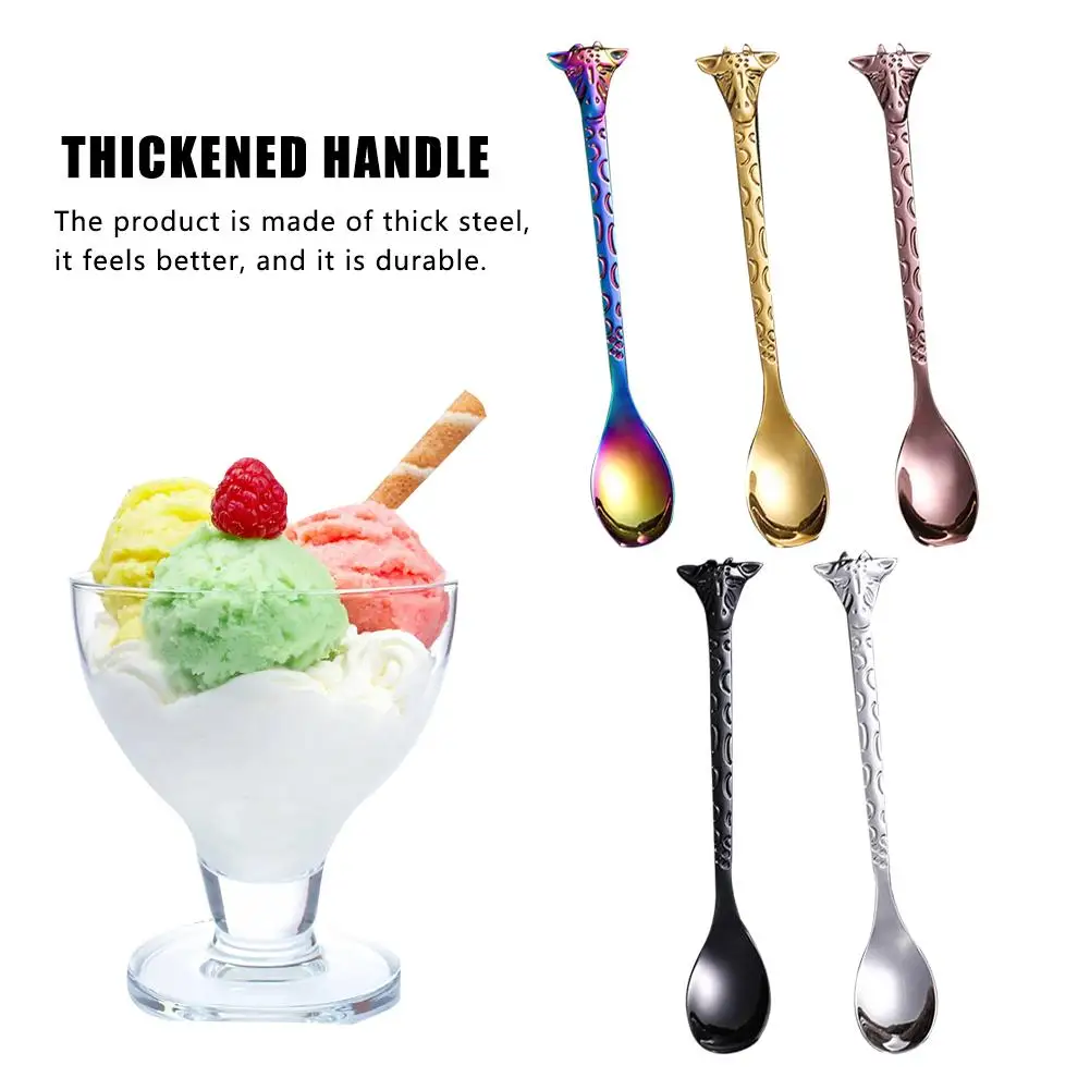 

Stainless Steel Dessert Spoon Creative Cartoon Giraffe Spoon Cake Ice Cream Coffee Stirring Spoon Kitchen Dining Teaspoon