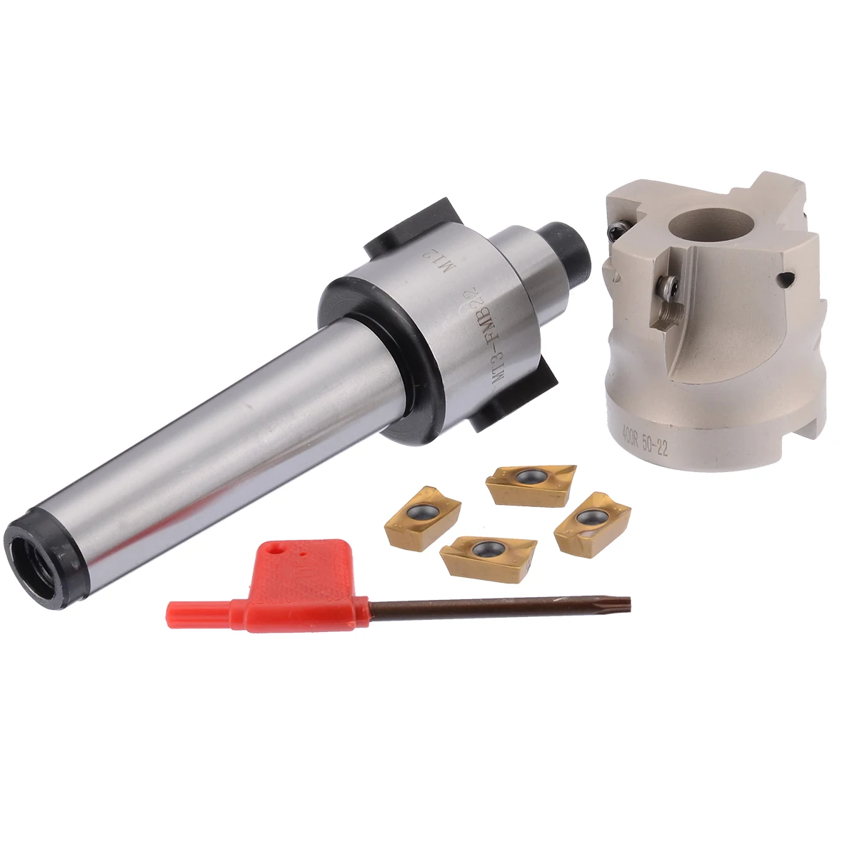 

1pc MT3-FMB-Shank with M12 Drawbar + 50mm Face End Mill CNC Cutting Mill Cutter + 4pcs AMPT1604 PDER Carbide Inserts