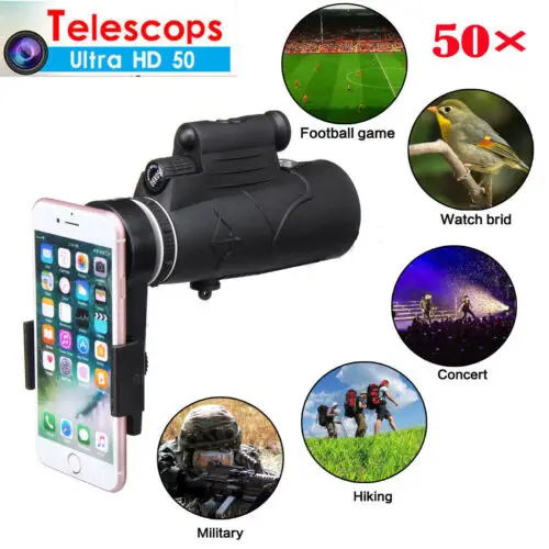 

NEW 50X HD Zoom Optical Lens Monocular Telescope + Clip + Laser Light For Phone