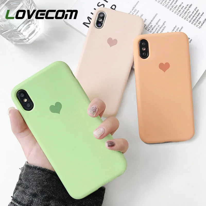 

LOVECOM Cute Cartoon Candy Color Heart Case For iPhone XS Max XR X 6 6S 7 8 Plus Liquid Silicone Soft Phone Back Cover Gifts