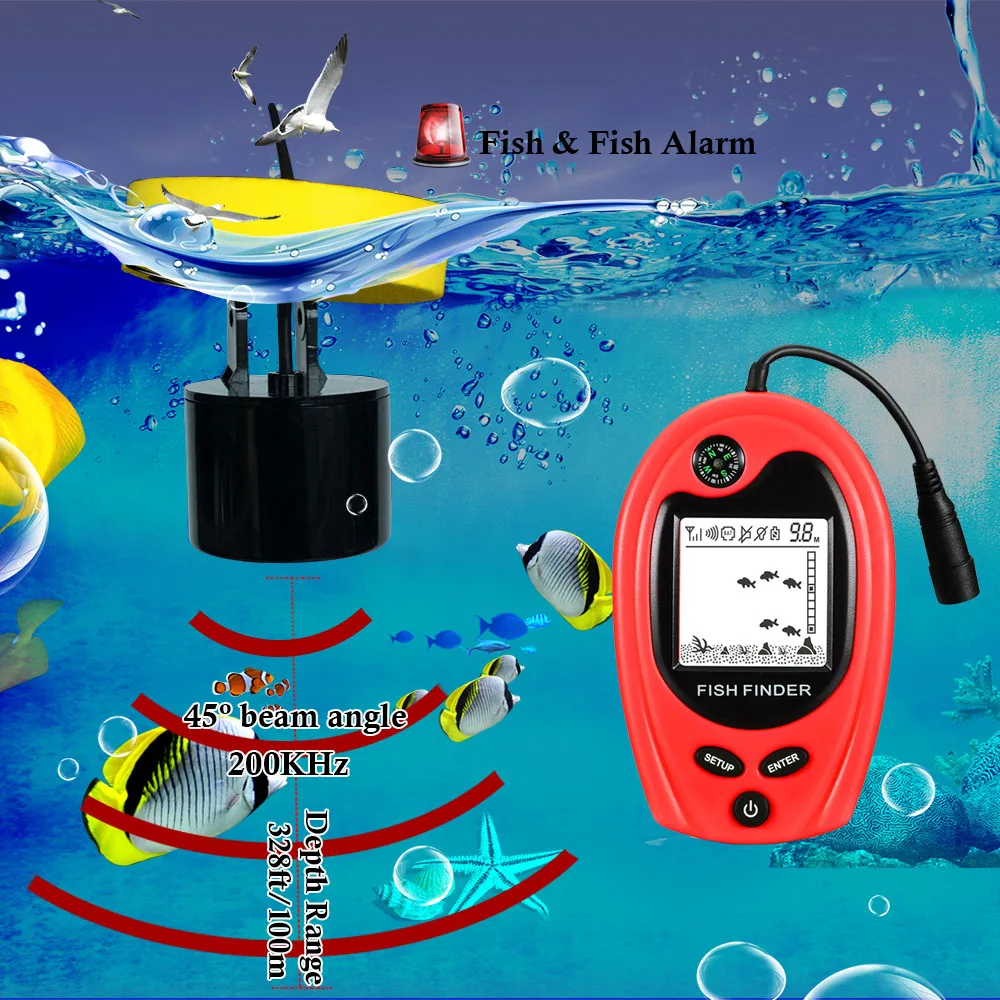 Эхолот глубина LUCKY Fishing FF818 портативный рыболокатор с компасом и датчиком сонара