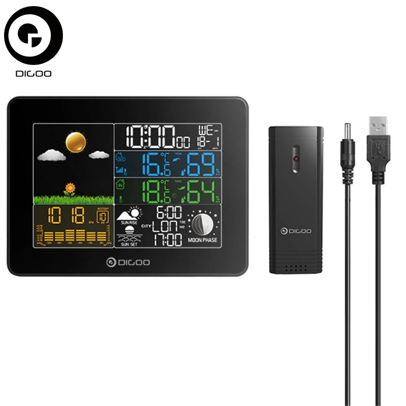 

Digoo DG-TH8868 Hygrometer Thermometer Wireless Full-Color Screen Digital USB Outdoor Barometric Pressure Weather Station Sensor