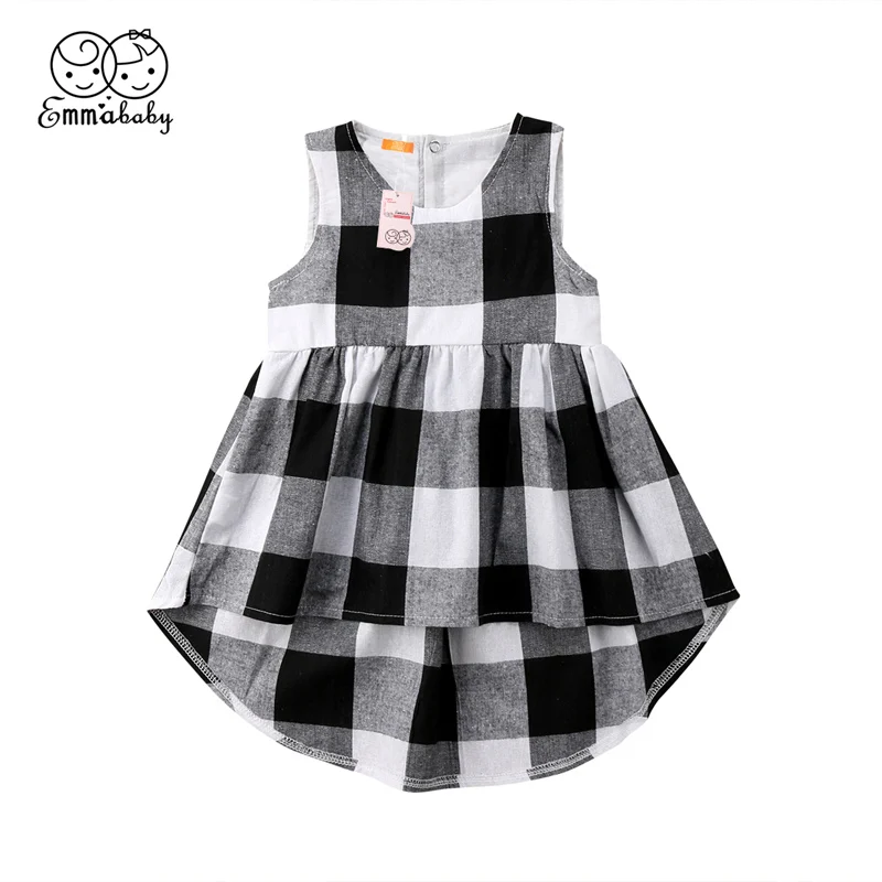 

Baby Kids Girls Princess Plaid Printed Sleeveless Dress Babies Children Checked Sundress Summer Casual Soft Clothes