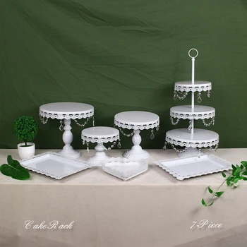 

7 /set White Gold Crystal Pearl Metal Cake Stand Cupcake Dessert Portion Rack Holder Party Wedding Banquet Table Decorations