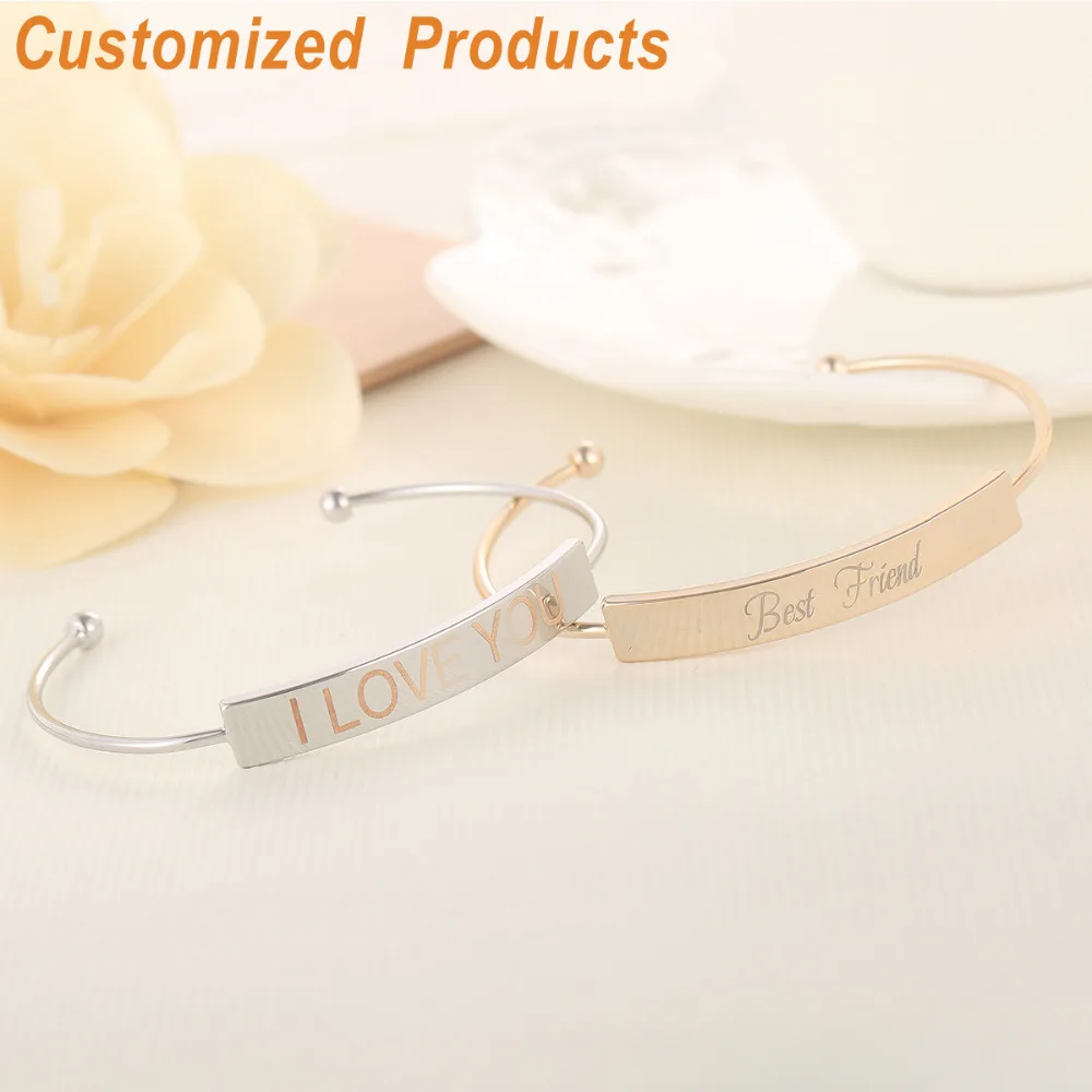 

Gold Bar Bracelet For Women Custom Name Initial Bangles Engraved Name Bracelet Personalized Minimalism Jewelry Bracelet Qi Qi Wu