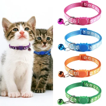 

1PC New Pet Decor Collars Pet Dog Cat Nylon Fashion Paw Safety Buckle Kitten Necktie With Bell Cute Cat Head Puppy 1cm