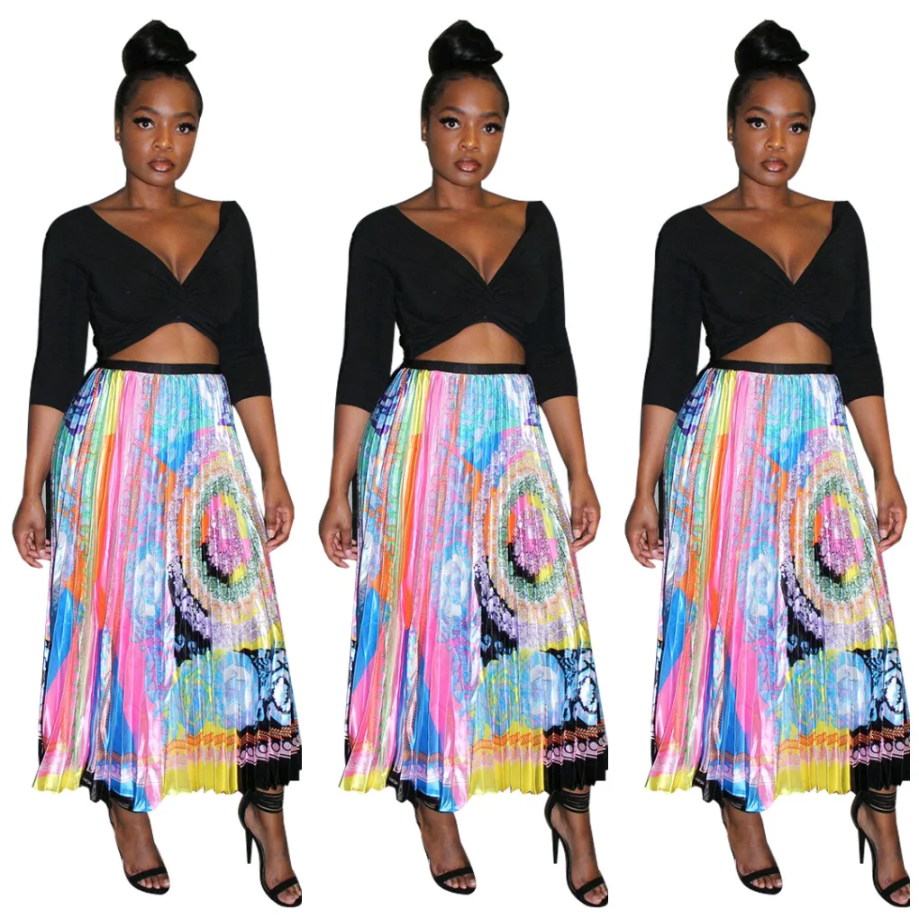 Винтажная Повседневная четырехсторонняя эластичная ткань с v-образным вырезом на талии плиссированная юбка средней длины