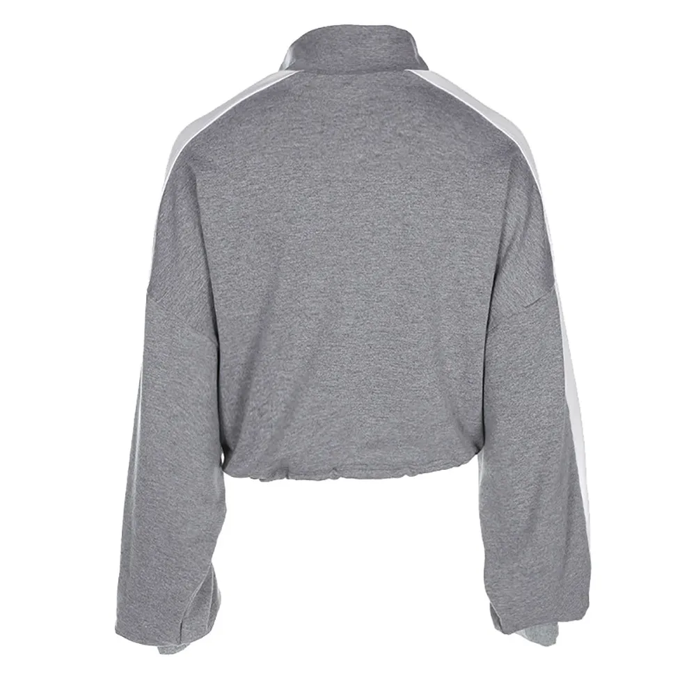 Fashion Women Long-Sleeve Autumn Bandage Pullover Sweatshirt Zipper Crop Tops Patchwork Loose Ladies Sweatshirts hoodies outwear Fashion Women Long-Sleeve Autumn Bandage Pullover Sweatshirt Zipper Crop Tops Patchwork Loose Ladies Sweatshirts hoodies outwear