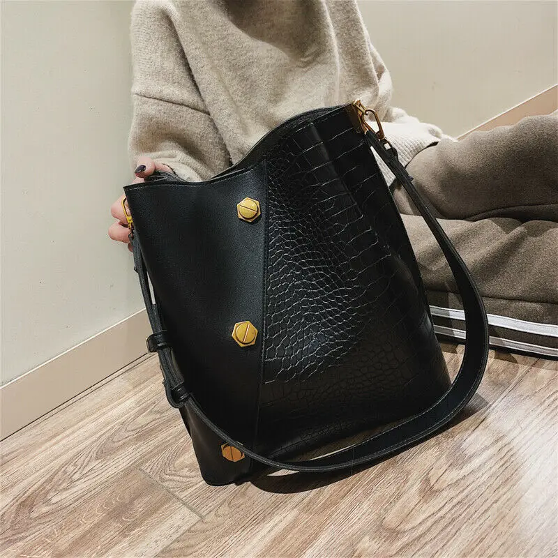 

2019 New Fashion All-match Bucket Bag Simple Style Pu Leather One Shoulder Women's Handbags Female Bag Casual