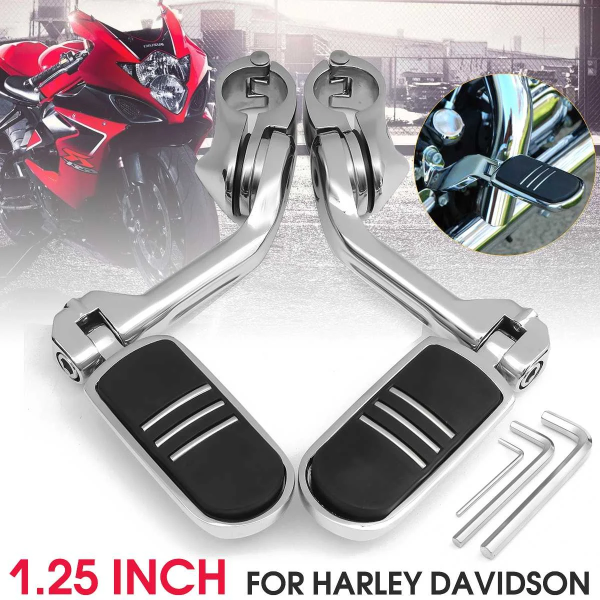 

32mm 1.25" Long Adjustable Chrome Rear Foot Peg Pedals Footrest Mount For Harley Davidson with 3 Allen Keys