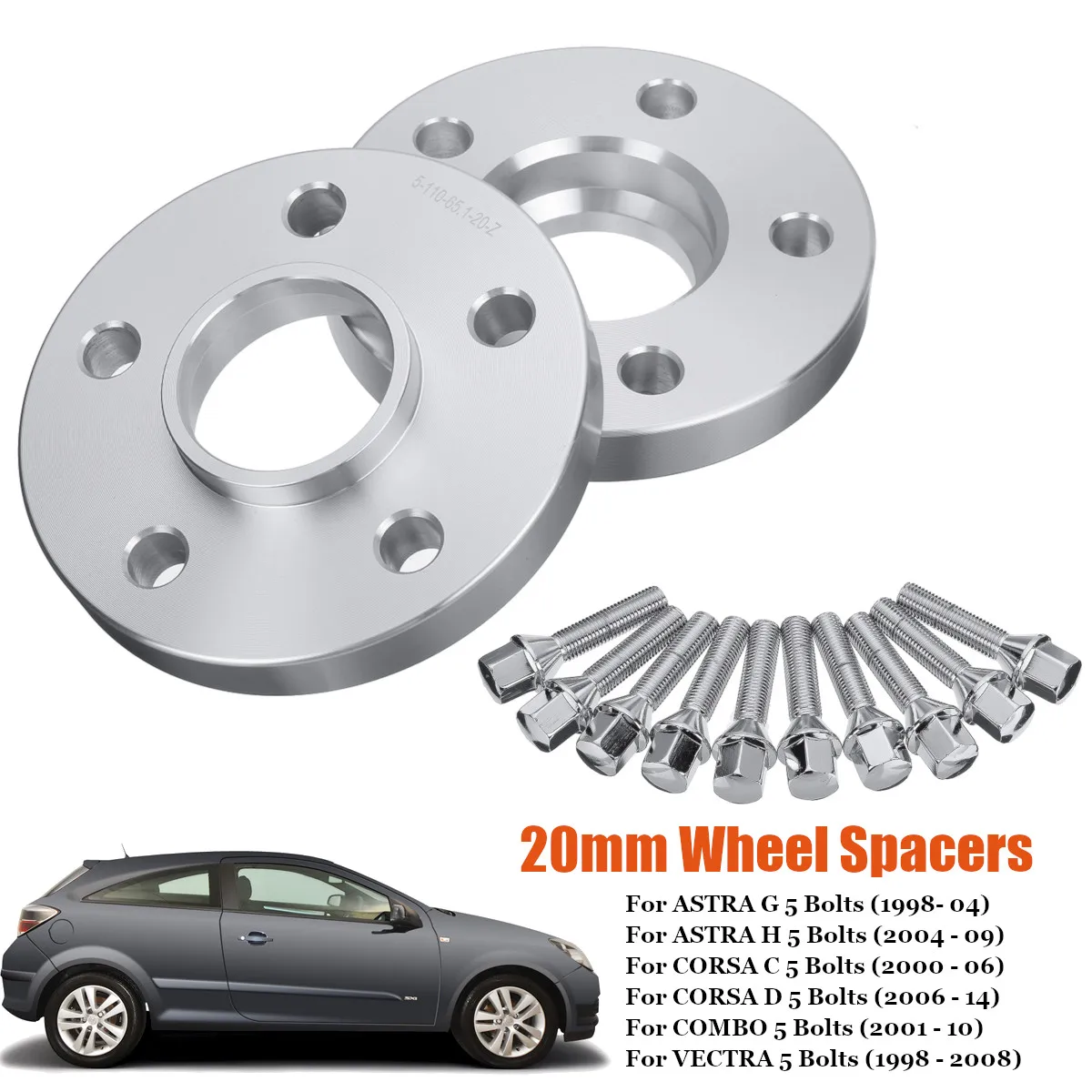

2pcs 20mm Car Wheel Spacers 5x110mm Hubcentric Kit w/ 10 Bolts For VAUXHALL ASTRA 1998-2009