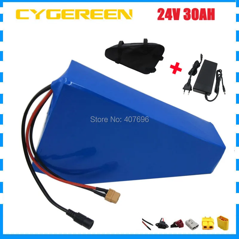 

bicycle battery 24V 30AH ebike battery 24V 29AH Triangle lithium ion battery use 29PF 2900mah cell 30A BMS 3A Charger with bag