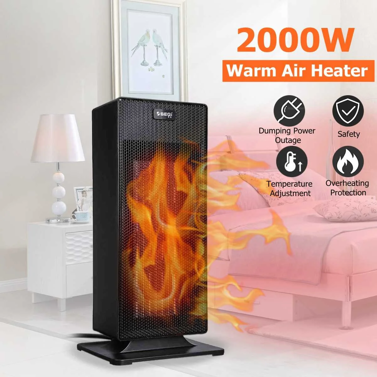 

2000W PTC Vertical Electric Warm Air Heater fan Silent Mechanical models with LED Digital Display For Home Office Use