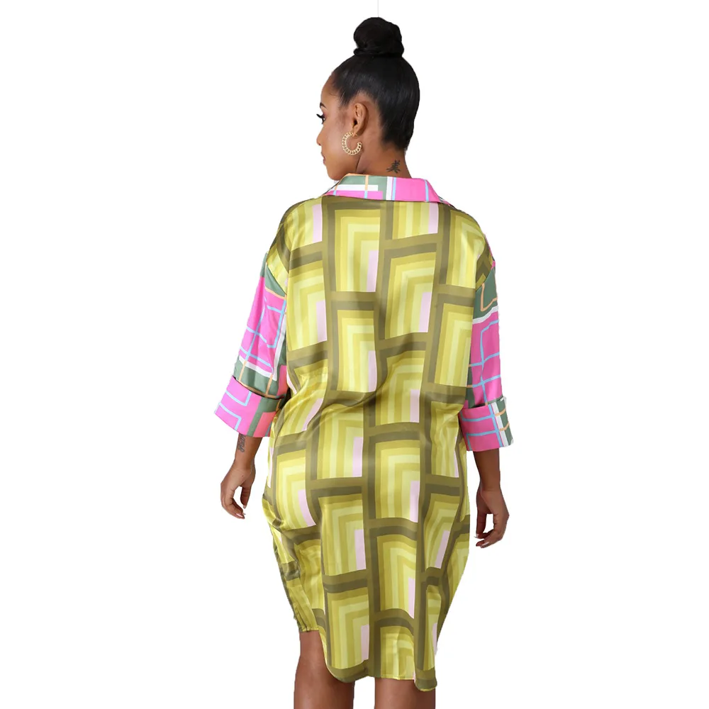 Long Sleeve Summer Shirt Dress 2019 New Fashion Loose Dresses Women Casual Geometry Print Party Dress Vestidos C229