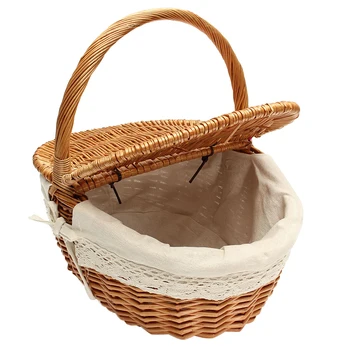 

Wicker Picnic Storage Basket Hamper Shopping Storage Basket With Lid And Handle And White Liner