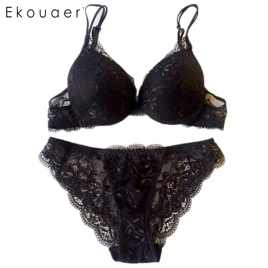 Ekouaer, сексуальный бюстгальтер, комплект нижнего белья размера плюс, женский прозрачный бюстгальтер, комплекты кружевного нижнего белья с вышивкой