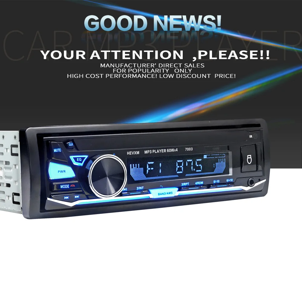

Multifunction Wireless Car Radio Stereo Media Player 4 Loud Speaker Colorful Key Lights Car MP3 Player 2019 New
