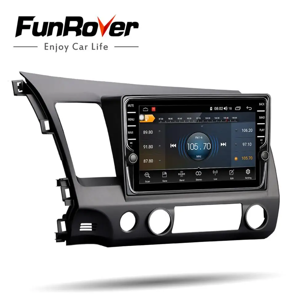 Cheap Funrover 2 din car multimedia dvd player android9.0 gps stereo for Honda Civic 2006-2011 4G+64G navigation tape recorder DSP LTE 4