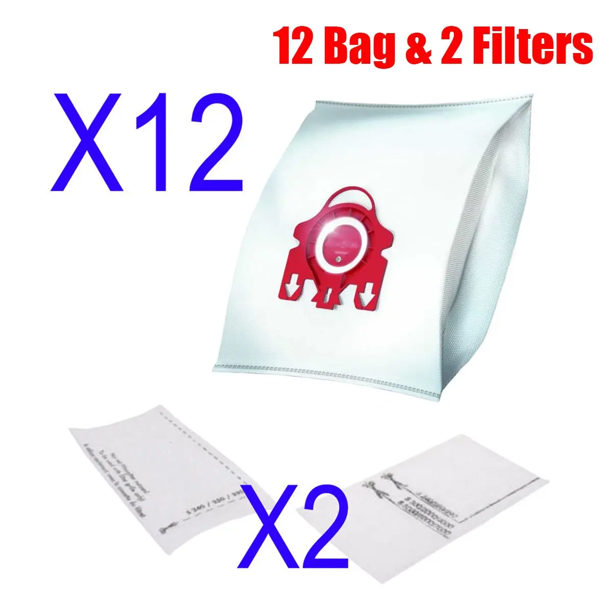 

12Pcs Vacuum Cleaner Replacement Filter Bags Dust Collection Bags +2Pcs Filters Aspirator For MIELE FJM Red 3D C1 C2 Parts Kit