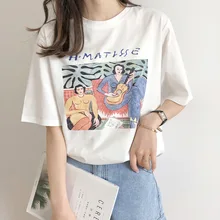 Vintage Print O Neck Short Sleeve Woman Cotton T-shirt Fashion 2019 Casual Loose Girls Summer Cotton Tees Pullovers