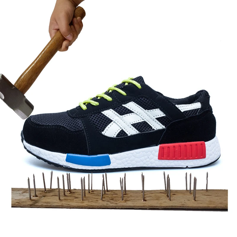 

Men Safety Shoes Mans Work Sneakers Steel Toe Cap Slip On Anti-puncture Wear Resistant Breathable Fashion New 2019 Shoes Men