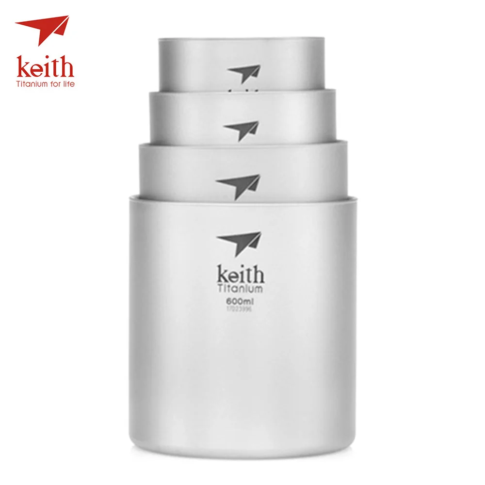 Keith Ti3501 4 шт. 0.22L/0.3L/0.45L/0.6L Ультралегкая титановая кружка чашка с двойными стенками