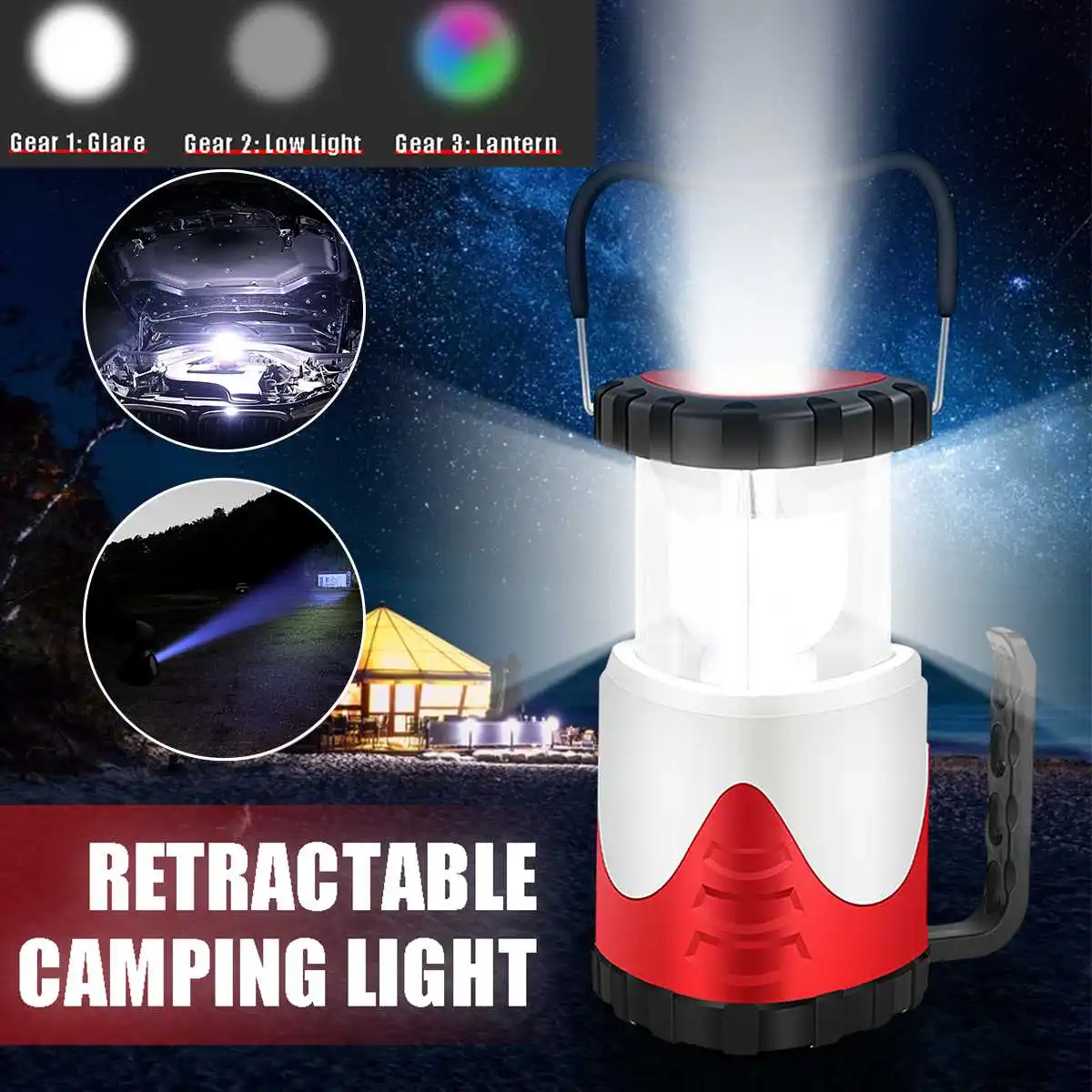 

Colorful Portable Camping Rechargeable USB LED Torch Light Lamp Scalable Flashlight Hook Emergency Searchlights Three Gears