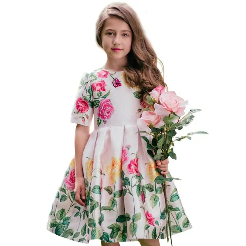 

2-6T Kids Girls Dresses O-Neck Short sleeve/sleeveless Flower Princess dress Girl Summer Dress Baby Girl Clothes