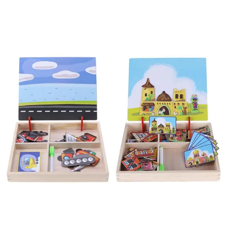 

Cartoon Magnetic Drawing Writing Board Puzzle Double Easel Wooden Toys Educational Toys For Children Developing