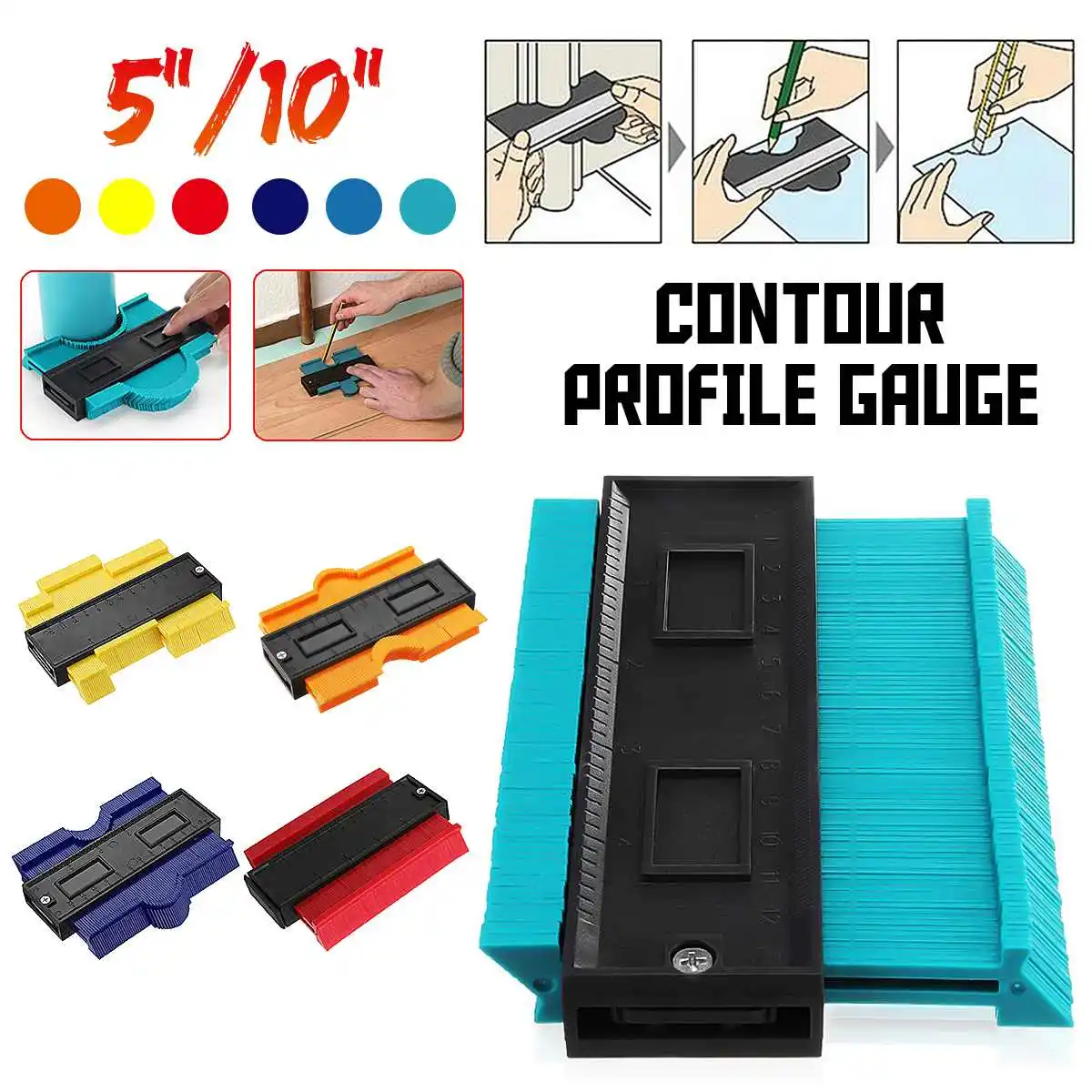 

5"/10" Plastic Profile Copy Gauge Contour-Gauge Duplicator Standard Width Wood Working Tool Tiling Laminate Tiles Measure Tools