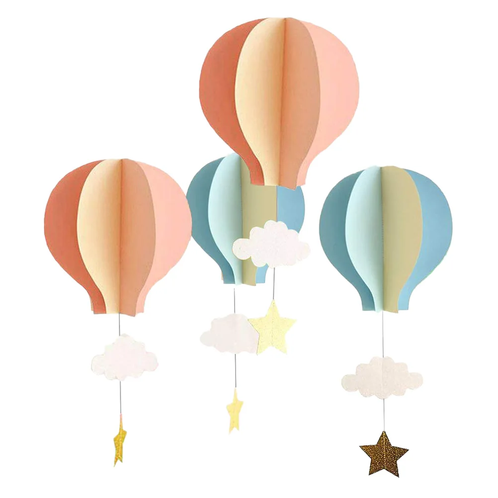 

4pcs 3D Paper Ornaments Cloud Hot Air Balloon Decorative Hanging Paper Decor Pendant for Birthday Party Wedding Baby Shower