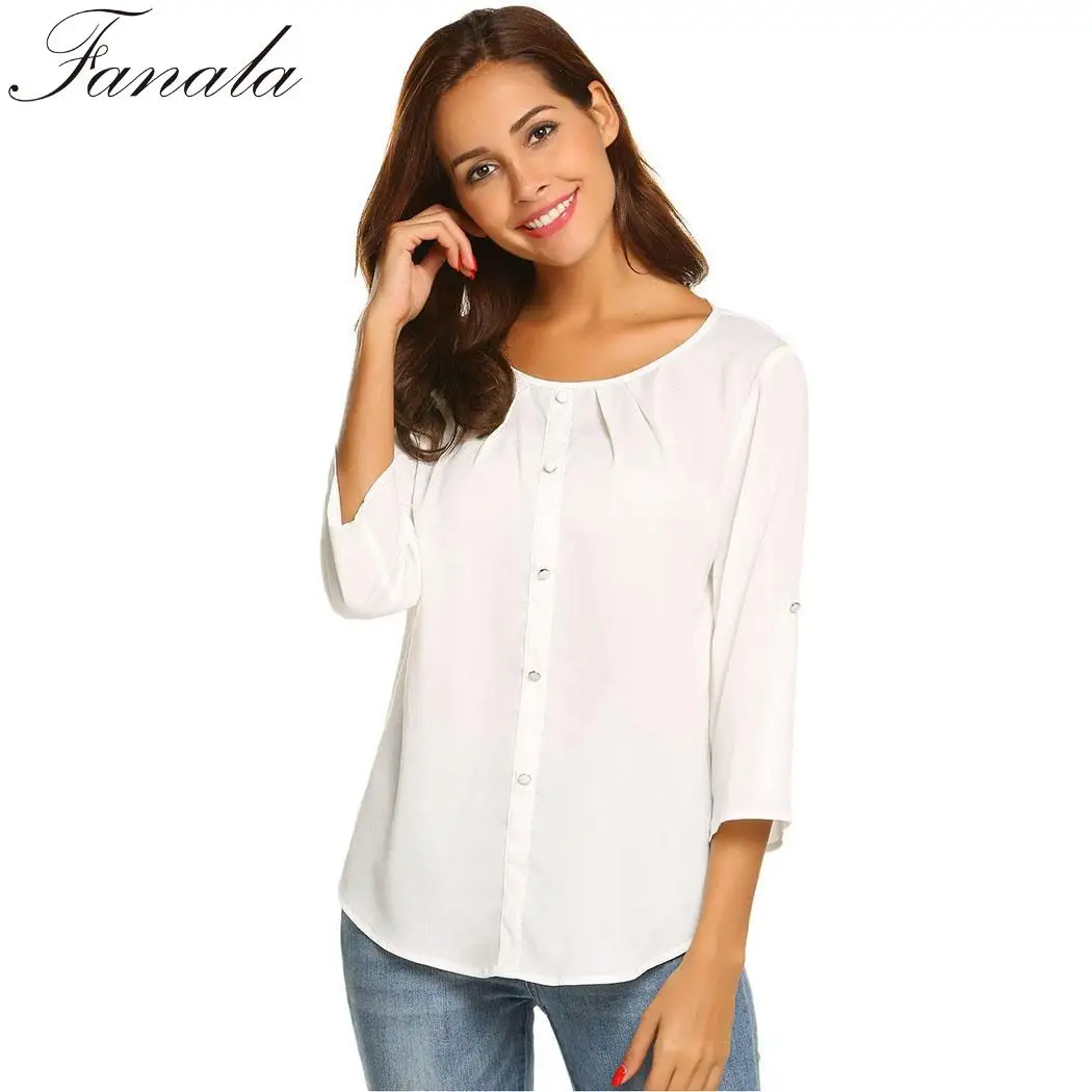 FANALA для женщин шифоновая блузка Blusas демисезонный повседневное свободные три