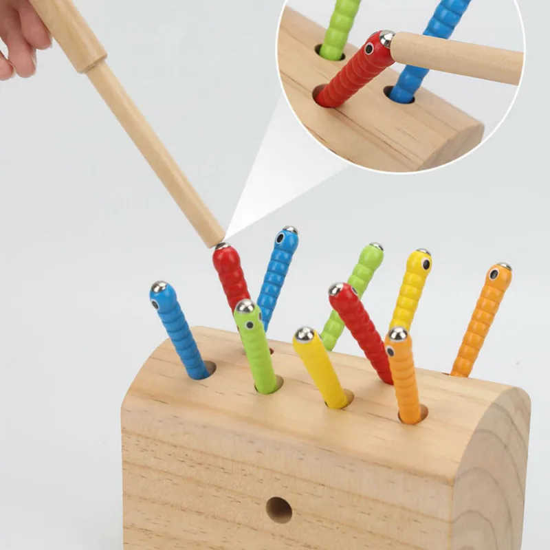 

Kids New Wooden Toys 10Pcs Insects Basic Educational Development Magnetic Catch Insects Game Children Montessori Educational T