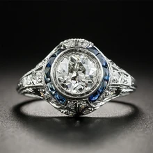 Nasiya 925 Silver Sapphire Gemstone Round White Zircon Wedding Engagement Rings For Women Fine Jewelry Ring Gifts Wholesale