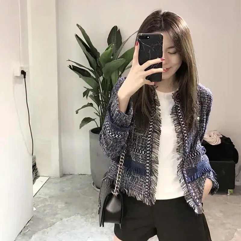 price reduction SHENGPALAE 2020 New Spring Korean Fashion Suit Round Collar Long Sleeve Stitching Ruffles Slim Styl