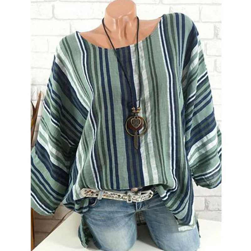 Женская блузка в полоску Boho с длинным рукавом мягкая Свободная для отдыха на