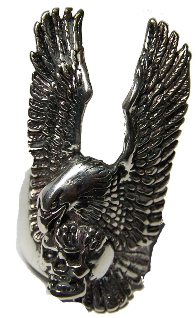 DELUXE LARGE EAGLE HOLDING SKULL BIKER RING #BR155 MEN jewelry SILVER | Украшения и аксессуары