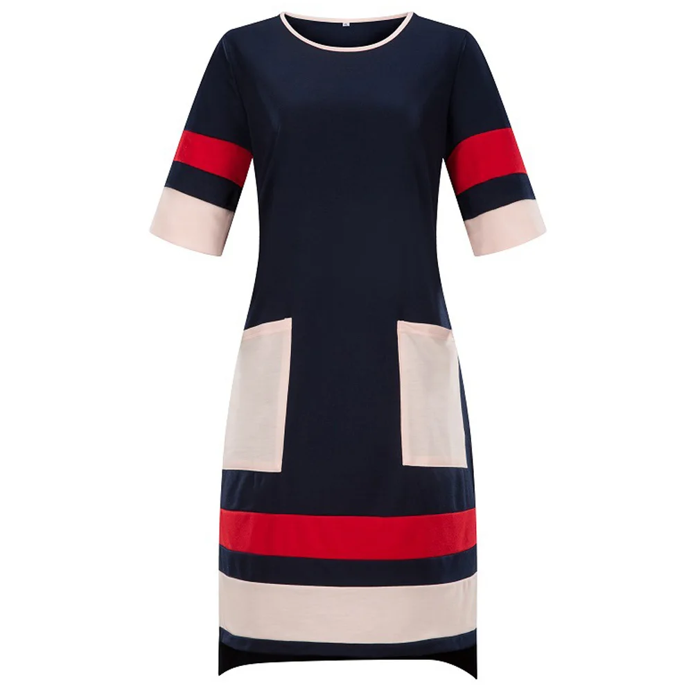 

Retro Plus Size L-6XL Color Block Retro Dress Women Casual Black Autumn Dress Business Sheath Bodycon Slim Office Pencil Dress