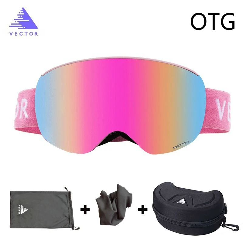 OTG Ski Goggles With Case Snow Sport Rimless Glasses Interchangeable Spherical Lenses Double