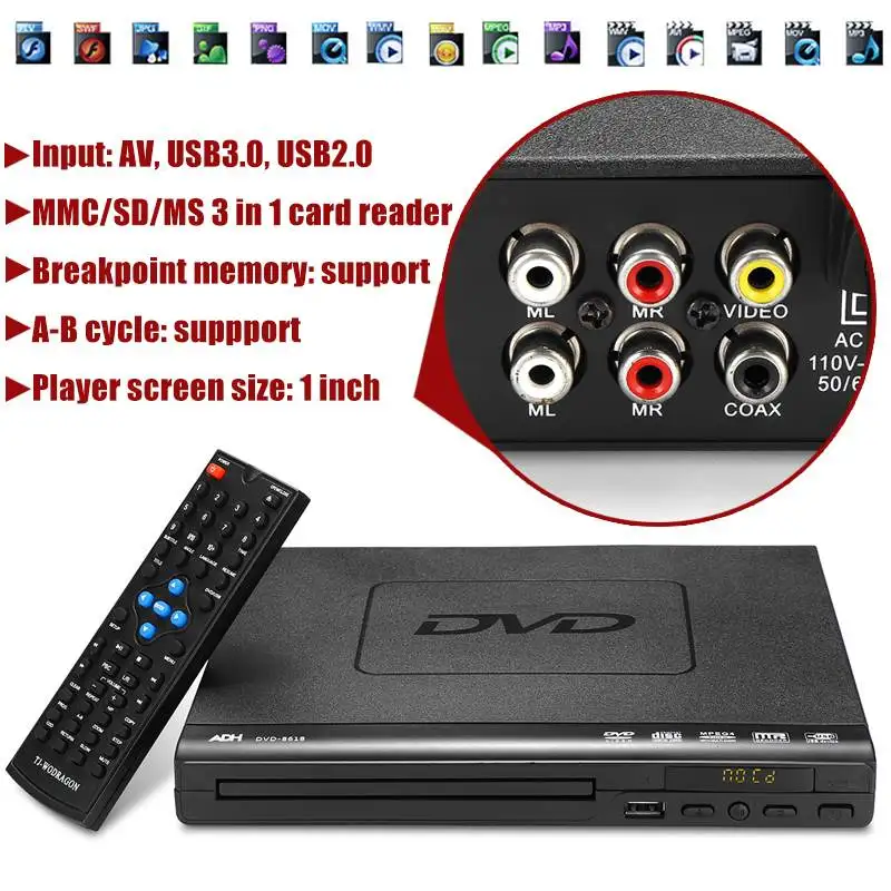 110 V-240 V USB портативный многократное воспроизведение DVD плеер ADH DVD CD SVCD VCD дисковый плеер система домашнего кинотеатра с удаленный контроль