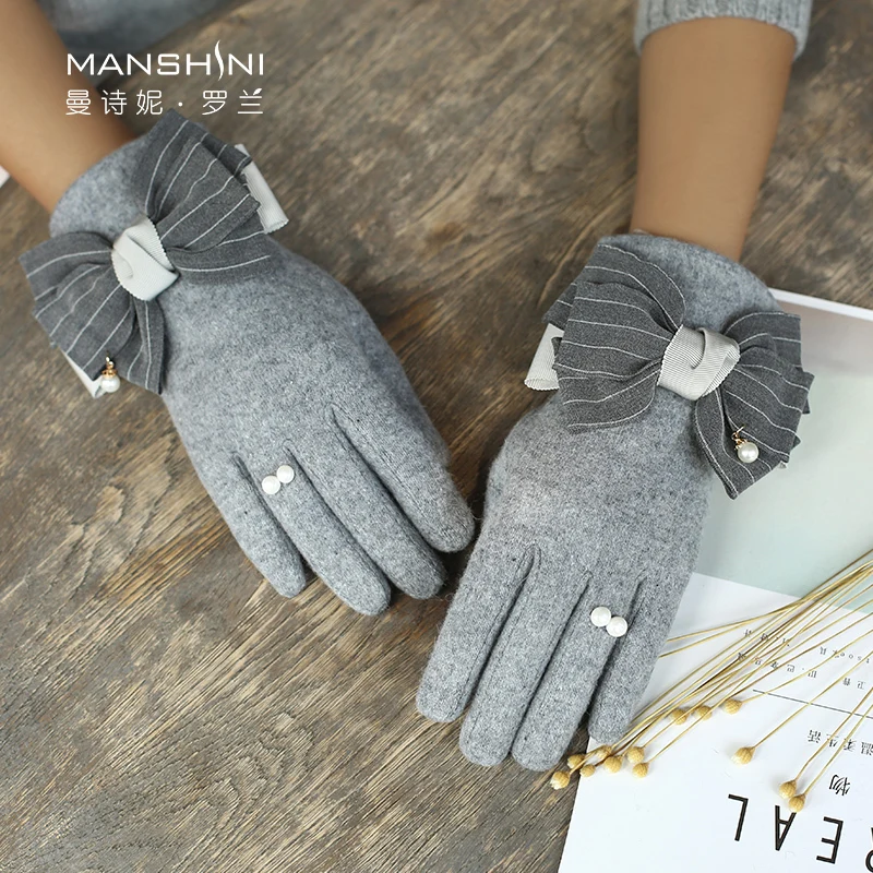 

Wool Cashmere Gloves Winter Thin plus velvet thickening gloves winter Touch Screen Lovely gloves women's telefingers gloves 0820