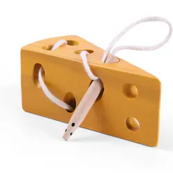 Деревянная резная Шнуровка Сыр предварительно просверленное отверстие через образовательную обучающую игрушку