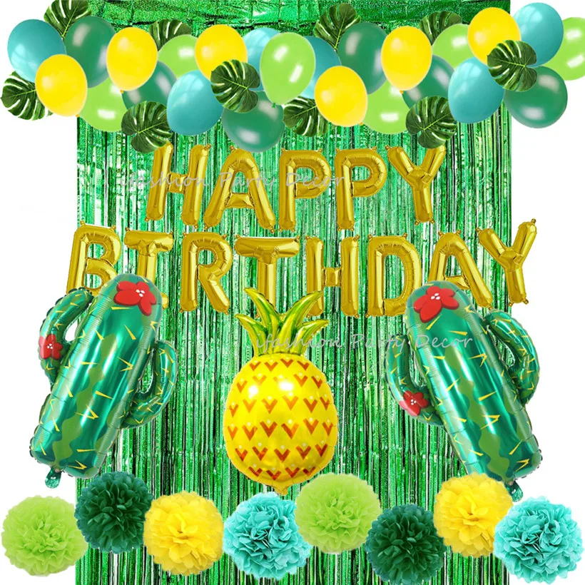 

Green Mexican Party Birthday Party Supplies Cactus Party Decorations Balloons Tropical Leaves for Luau Hawaiian Jungle theme