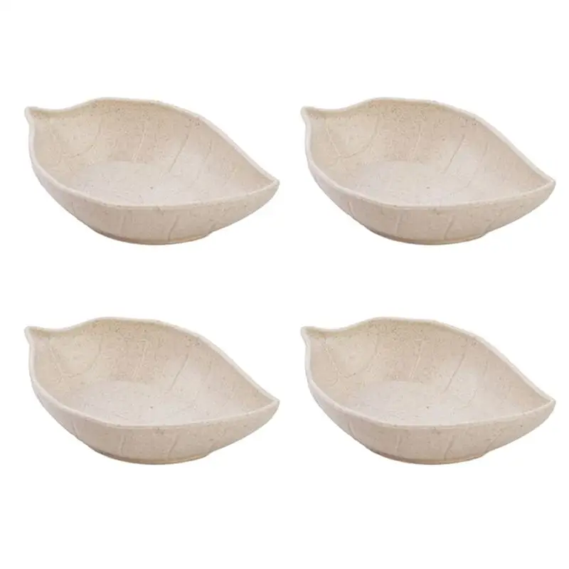 

4Pcs 11x7x2.5 cm Wheat Straw Seasoning Dish Creative Leaves Shape Food Sauce Dish Seasoning Bowl
