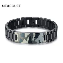 Матовый черный браслет из нержавеющей стали для мужчин, камуфляжный браслет для мужчин, подарочная упаковка