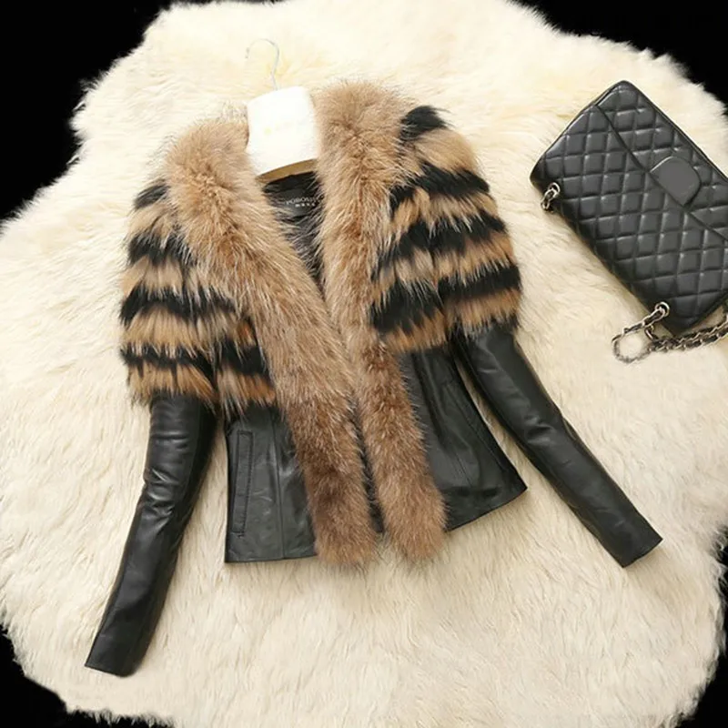 

JRNNORV Plus Size Womens Fluffy Faux Raccoon Fur Jackets Women Winter Faux Leather Fur Luxury Jacket Warm Coat Outwear Parka 567
